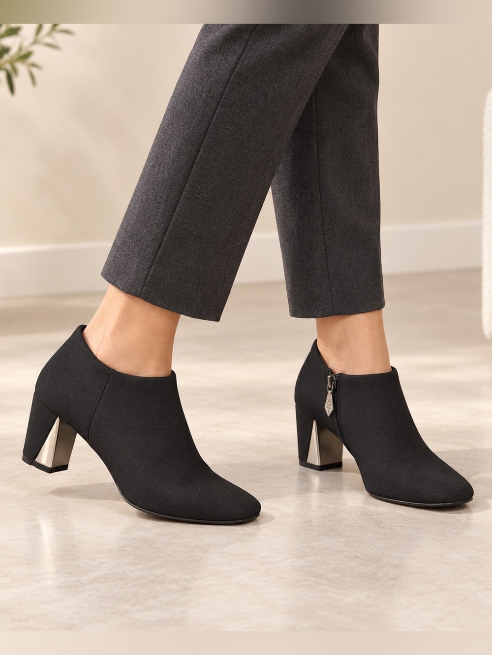 Donald J Pliner Black Stretch Silver Heel Ankle Booties 7.5M